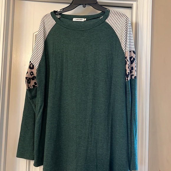 LANREMON Plus Size Tops Women Leopard Printed Long Sleeve Top, Color Block Tunic - Picture 4 of 5
